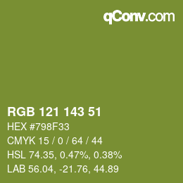 Color code: RGB 121 143 51 | qconv.com