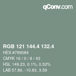 カラーコード: RGB 121 144.4 132.4 | qconv.com