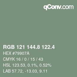 カラーコード: RGB 121 144.8 122.4 | qconv.com