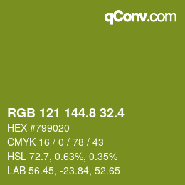カラーコード: RGB 121 144.8 32.4 | qconv.com