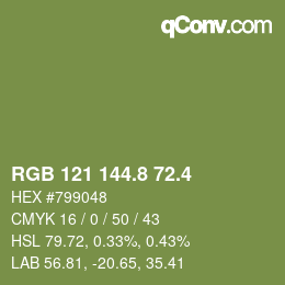 カラーコード: RGB 121 144.8 72.4 | qconv.com