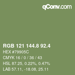 カラーコード: RGB 121 144.8 92.4 | qconv.com