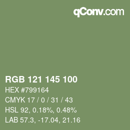 Color code: RGB 121 145 100 | qconv.com