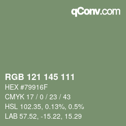 Color code: RGB 121 145 111 | qconv.com