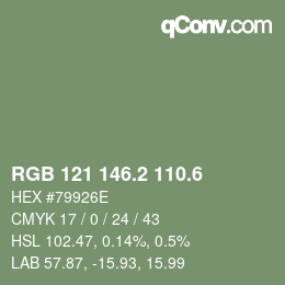 カラーコード: RGB 121 146.2 110.6 | qconv.com