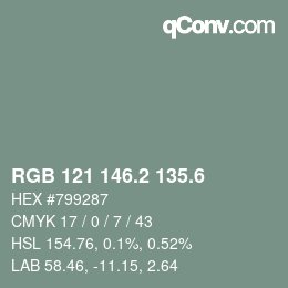 カラーコード: RGB 121 146.2 135.6 | qconv.com