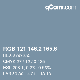 カラーコード: RGB 121 146.2 165.6 | qconv.com