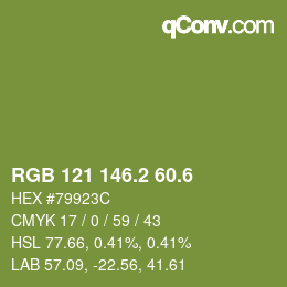 カラーコード: RGB 121 146.2 60.6 | qconv.com