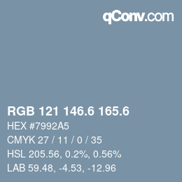 カラーコード: RGB 121 146.6 165.6 | qconv.com