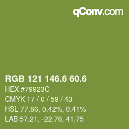 カラーコード: RGB 121 146.6 60.6 | qconv.com