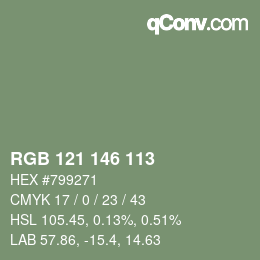 Color code: RGB 121 146 113 | qconv.com
