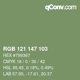 Color code: RGB 121 147 103 | qconv.com