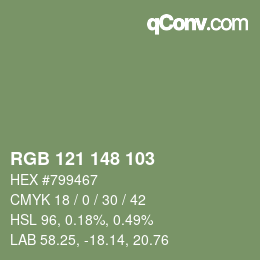 Color code: RGB 121 148 103 | qconv.com