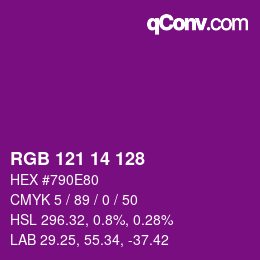 カラーコード: RGB 121 14 128 | qconv.com