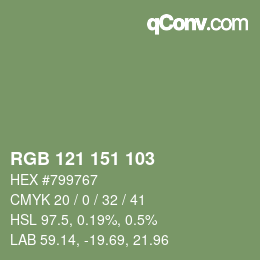 Color code: RGB 121 151 103 | qconv.com