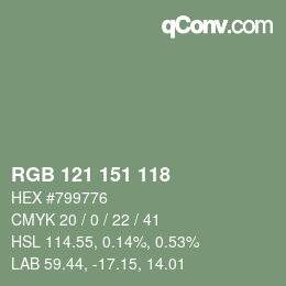 Color code: RGB 121 151 118 | qconv.com