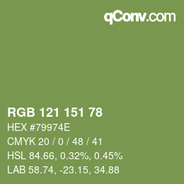 Color code: RGB 121 151 78 | qconv.com