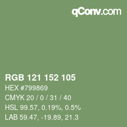 Color code: RGB 121 152 105 | qconv.com