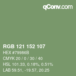Color code: RGB 121 152 107 | qconv.com