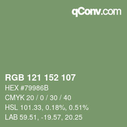 Color code: RGB 121 152 107 | qconv.com