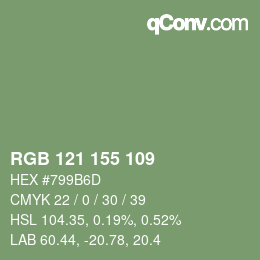 Color code: RGB 121 155 109 | qconv.com