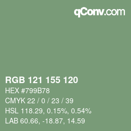 Color code: RGB 121 155 120 | qconv.com