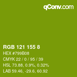 Color code: RGB 121 155 8 | qconv.com