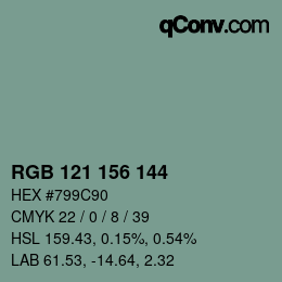 カラーコード: RGB 121 156 144 | qconv.com