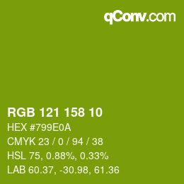 カラーコード: RGB 121 158 10 | qconv.com