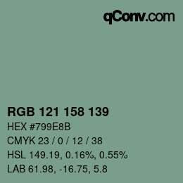 Color code: RGB 121 158 139 | qconv.com