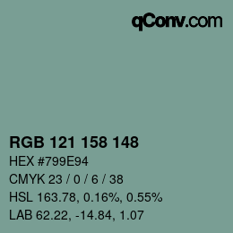 Color code: RGB 121 158 148 | qconv.com