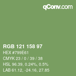 Color code: RGB 121 158 97 | qconv.com