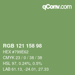 Color code: RGB 121 158 98 | qconv.com