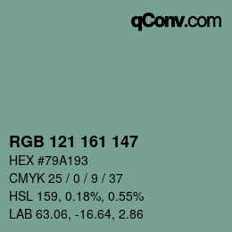 Color code: RGB 121 161 147 | qconv.com