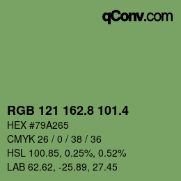 カラーコード: RGB 121 162.8 101.4 | qconv.com