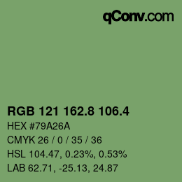 カラーコード: RGB 121 162.8 106.4 | qconv.com