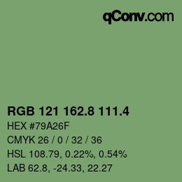 カラーコード: RGB 121 162.8 111.4 | qconv.com
