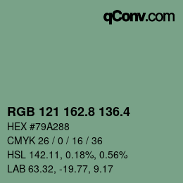 カラーコード: RGB 121 162.8 136.4 | qconv.com