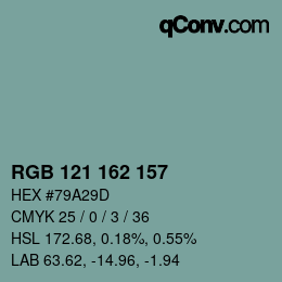 Color code: RGB 121 162 157 | qconv.com