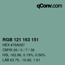 Color code: RGB 121 163 151 | qconv.com
