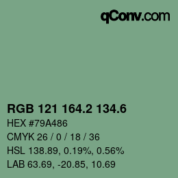 カラーコード: RGB 121 164.2 134.6 | qconv.com