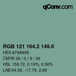 カラーコード: RGB 121 164.2 149.6 | qconv.com
