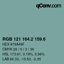 カラーコード: RGB 121 164.2 159.6 | qconv.com