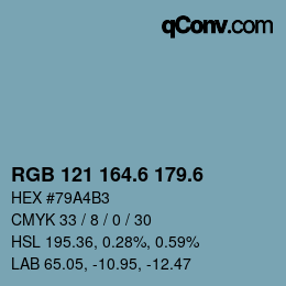 カラーコード: RGB 121 164.6 179.6 | qconv.com