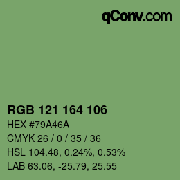 Color code: RGB 121 164 106 | qconv.com