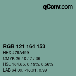 Farbcode: RGB 121 164 153 | qconv.com