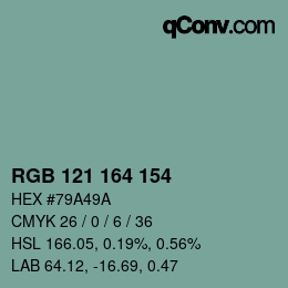 Farbcode: RGB 121 164 154 | qconv.com