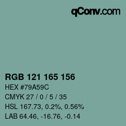 颜色代码: RGB 121 165 156 | qconv.com