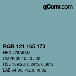 Código de color: RGB 121 165 173 | qconv.com