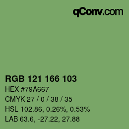 Color code: RGB 121 166 103 | qconv.com
